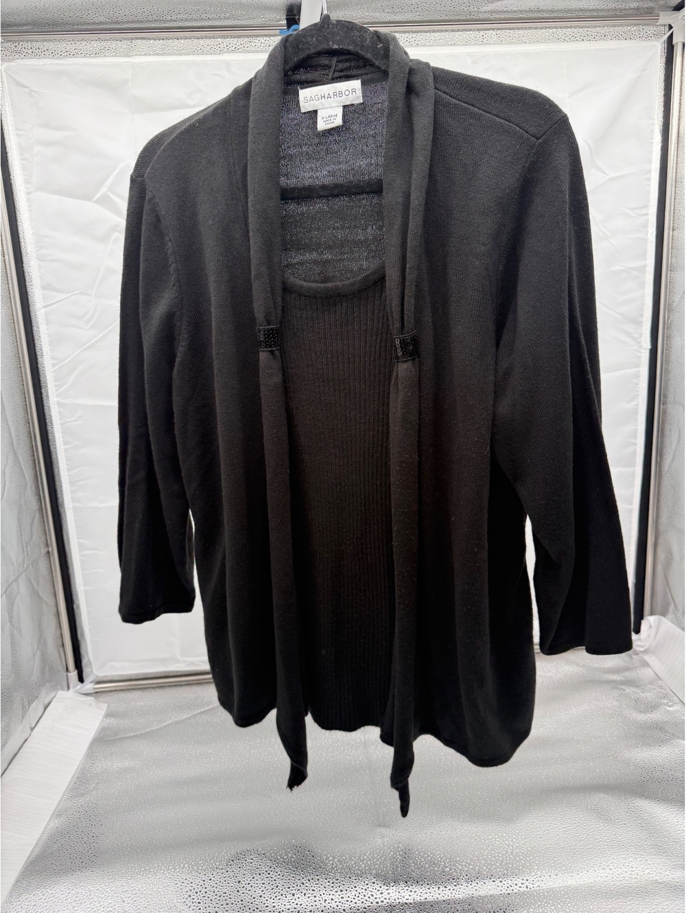 Sag Harbor Women's Black Open Front Cardigan Sweater Size XL
